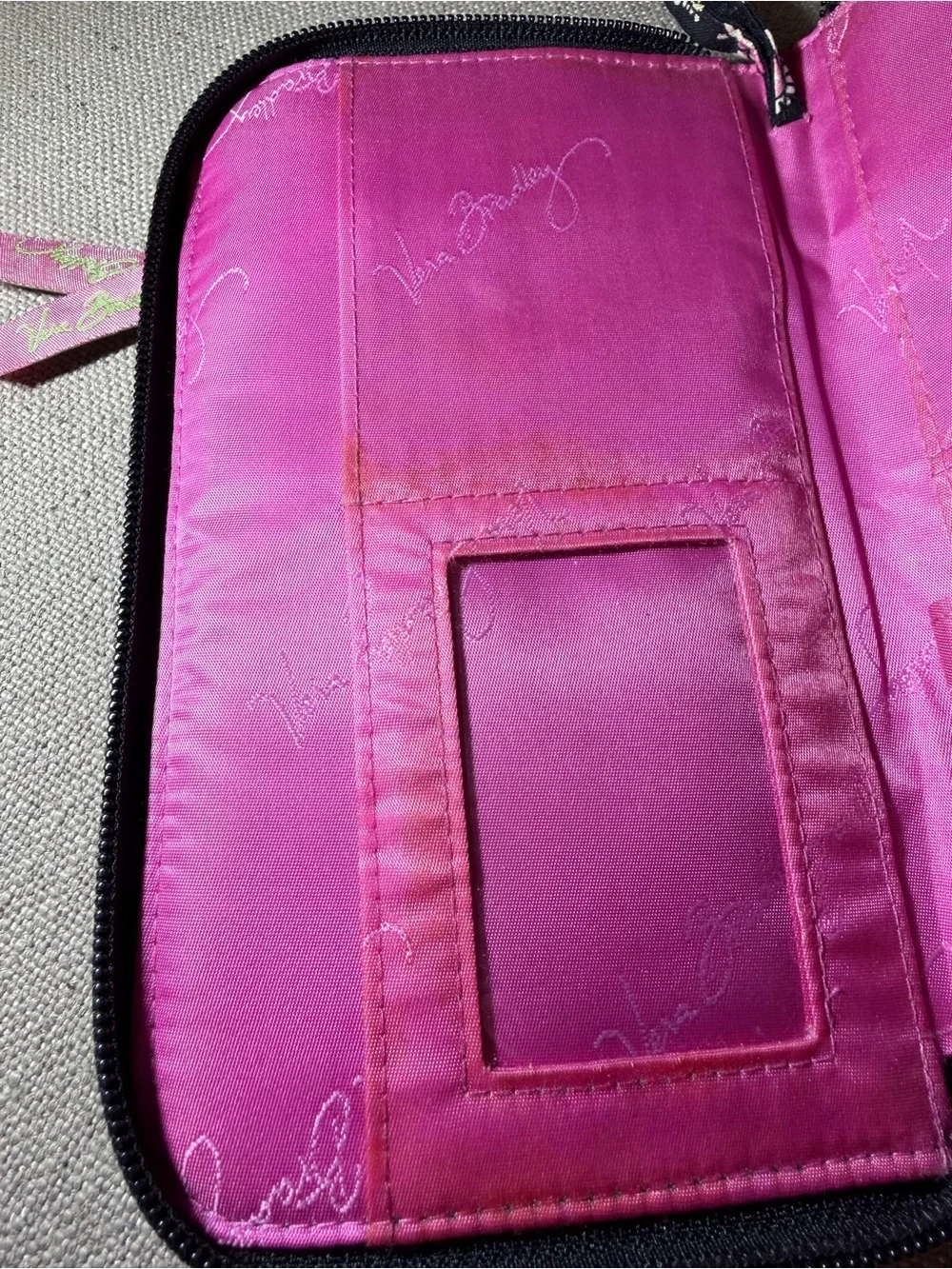 Vera Bradley Black Wallet with Pink Elephant Print Wristlet
